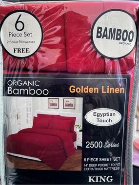Golden Linen Organic Bamboo King Sheet Set - Red